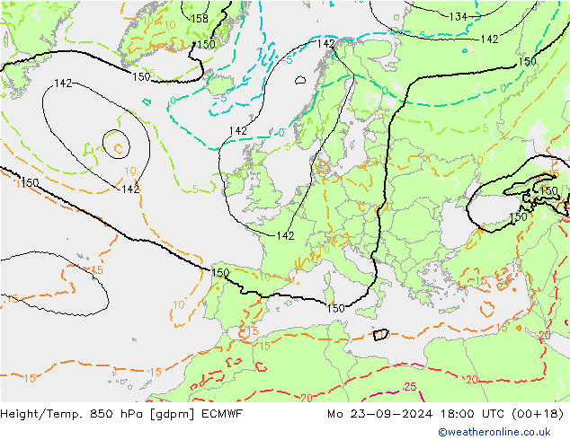 Height/Temp. 850 hPa ECMWF Mo 23.09.2024 18 UTC