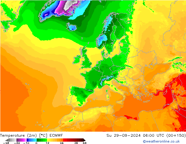 карта температуры ECMWF Вс 29.09.2024 06 UTC