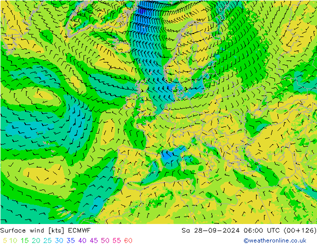 Vento 10 m ECMWF sab 28.09.2024 06 UTC