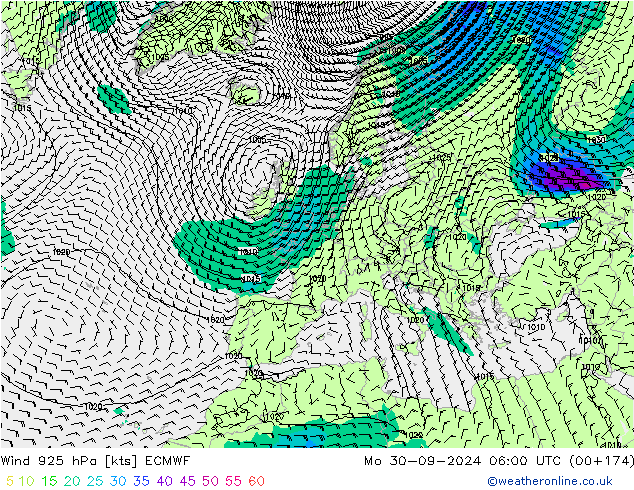 Vento 925 hPa ECMWF Seg 30.09.2024 06 UTC