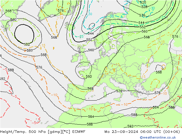 Height/Temp. 500 hPa ECMWF Po 23.09.2024 06 UTC