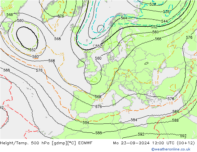 Height/Temp. 500 hPa ECMWF lun 23.09.2024 12 UTC