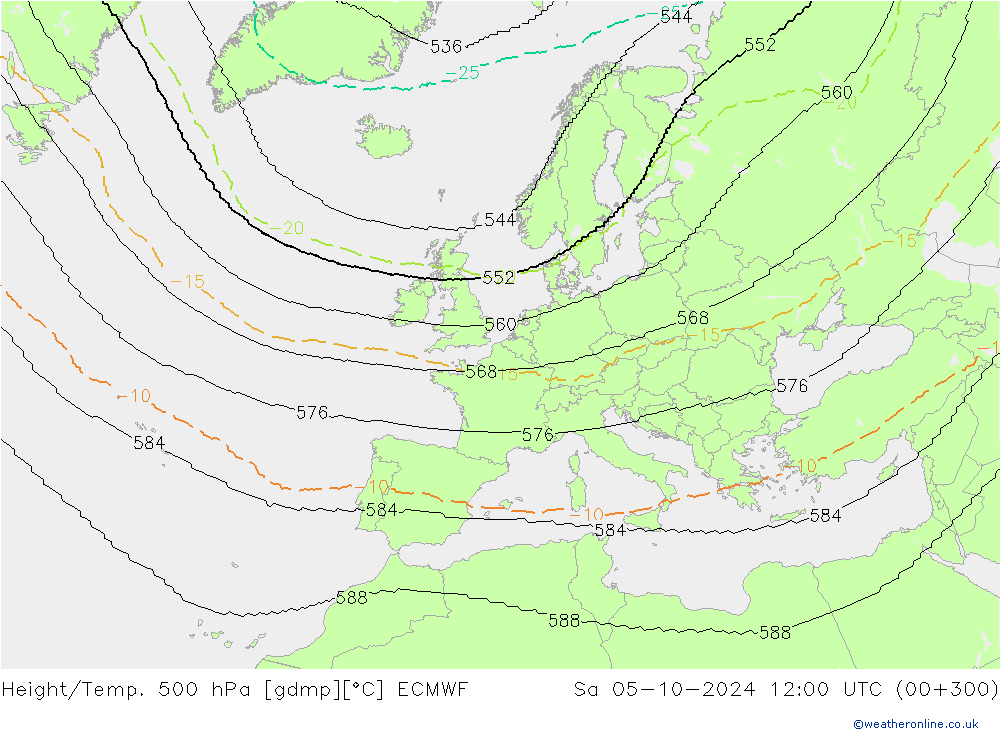 Height/Temp. 500 hPa ECMWF Sa 05.10.2024 12 UTC