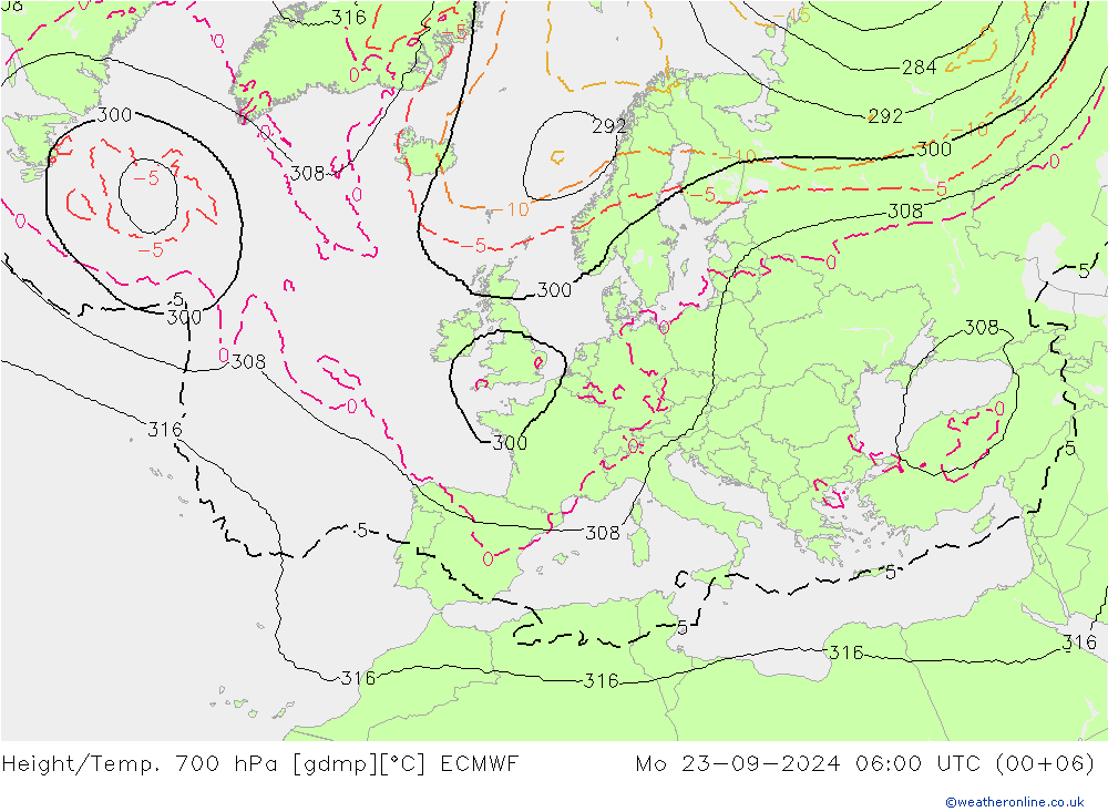 Height/Temp. 700 hPa ECMWF 星期一 23.09.2024 06 UTC