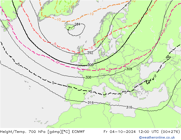 Height/Temp. 700 hPa ECMWF Fr 04.10.2024 12 UTC