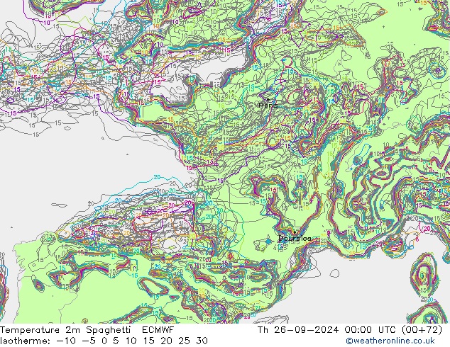 Temperature 2m Spaghetti ECMWF Th 26.09.2024 00 UTC