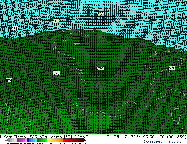 Height/Temp. 500 гПа ECMWF вт 08.10.2024 00 UTC