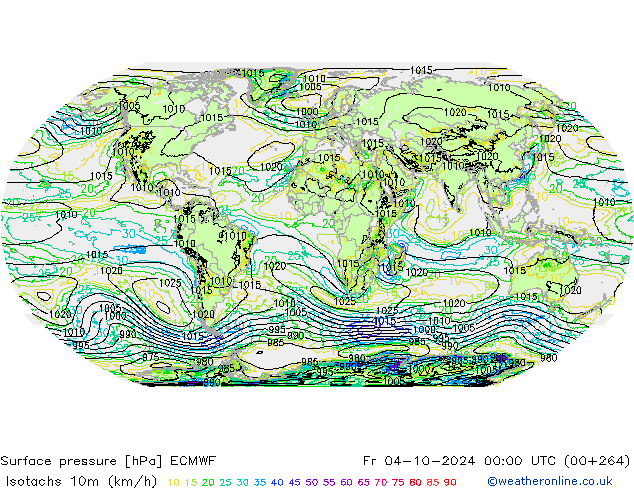 Isotachs (kph) ECMWF Pá 04.10.2024 00 UTC