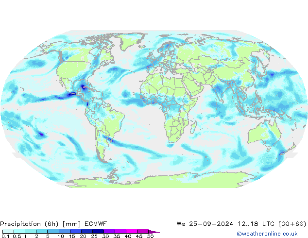 Precipitation (6h) ECMWF We 25.09.2024 18 UTC