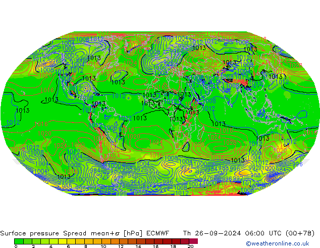 Surface pressure Spread ECMWF Th 26.09.2024 06 UTC