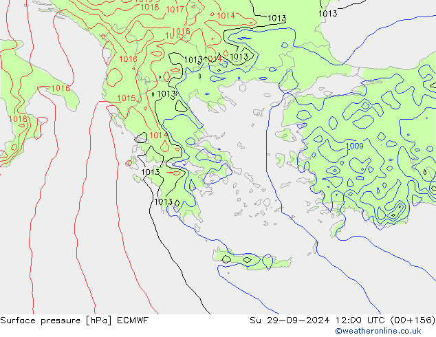 Atmosférický tlak ECMWF Ne 29.09.2024 12 UTC