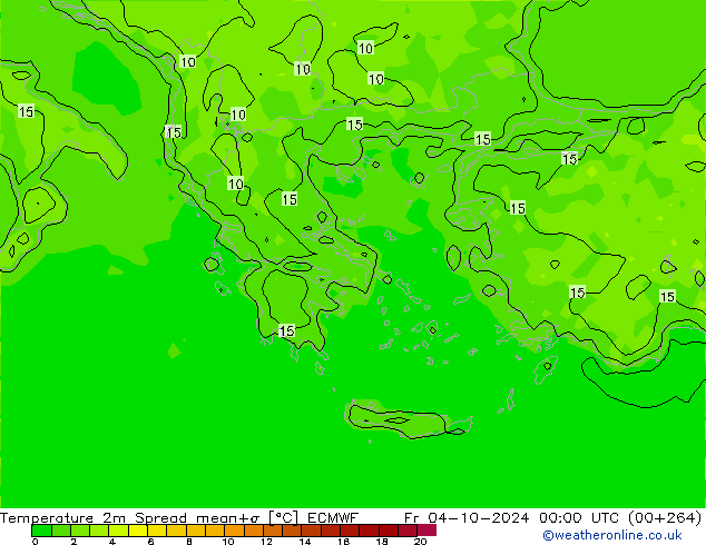 Temperature 2m Spread ECMWF Fr 04.10.2024 00 UTC