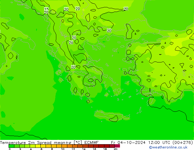 Temperatura 2m Spread ECMWF vie 04.10.2024 12 UTC