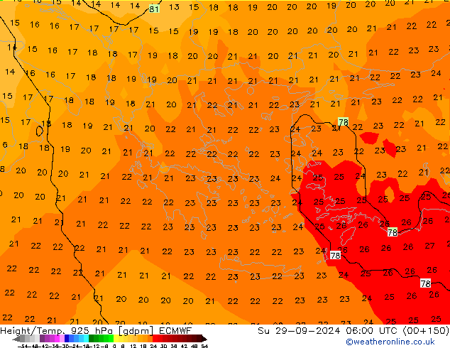 Height/Temp. 925 hPa ECMWF Ne 29.09.2024 06 UTC