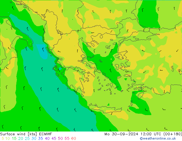 Viento 10 m ECMWF lun 30.09.2024 12 UTC