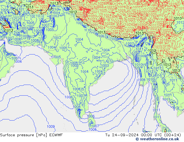 Surface pressure ECMWF Tu 24.09.2024 00 UTC