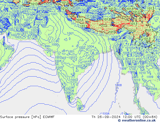 Pressione al suolo ECMWF gio 26.09.2024 12 UTC