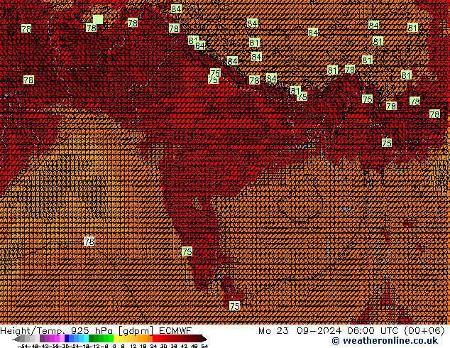 Height/Temp. 925 hPa ECMWF Mo 23.09.2024 06 UTC