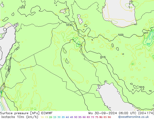 Isotachs (kph) ECMWF Mo 30.09.2024 06 UTC