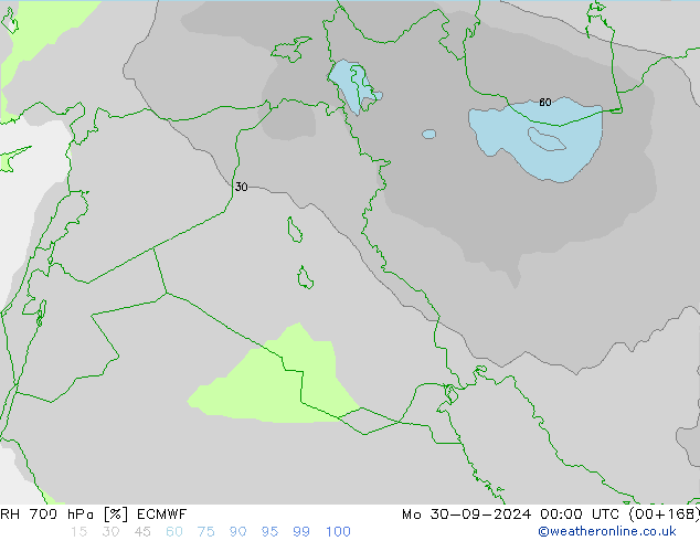 Humidité rel. 700 hPa ECMWF lun 30.09.2024 00 UTC