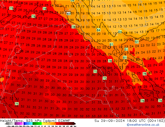 Géop./Temp. 925 hPa ECMWF dim 29.09.2024 18 UTC