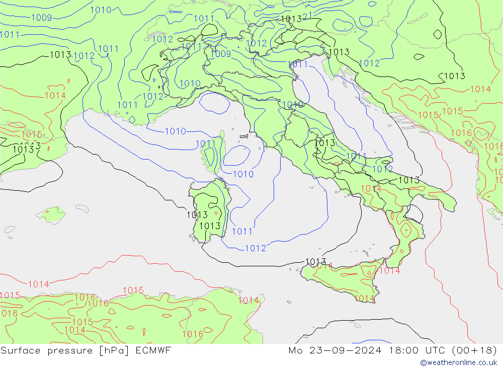 Surface pressure ECMWF Mo 23.09.2024 18 UTC