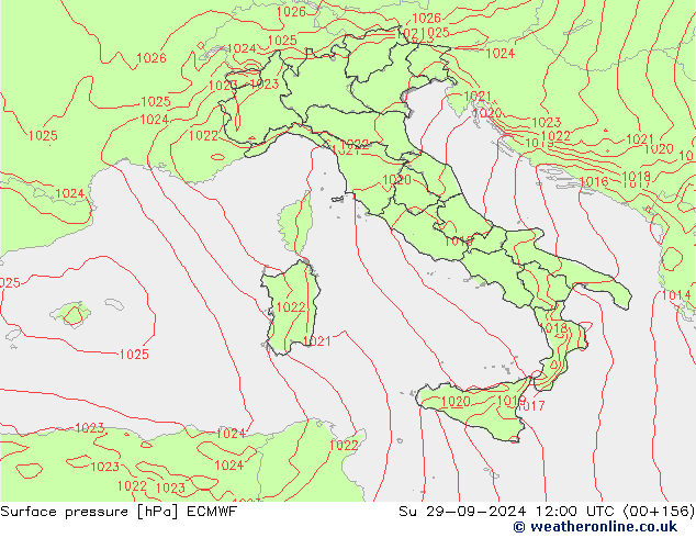 Surface pressure ECMWF Su 29.09.2024 12 UTC