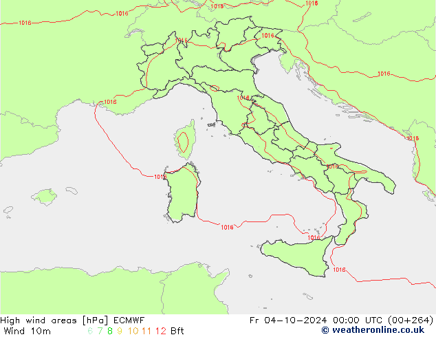 High wind areas ECMWF пт 04.10.2024 00 UTC