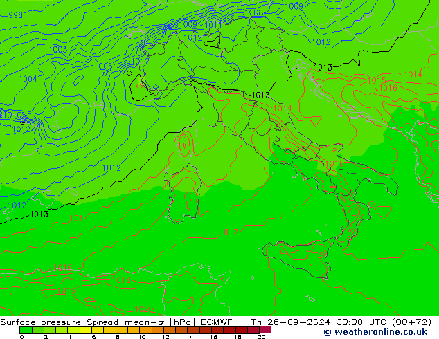 Surface pressure Spread ECMWF Th 26.09.2024 00 UTC