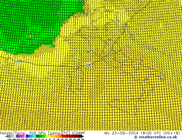 Hoogte/Temp. 700 hPa ECMWF ma 23.09.2024 18 UTC