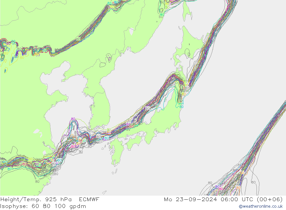 Height/Temp. 925 hPa ECMWF Mo 23.09.2024 06 UTC