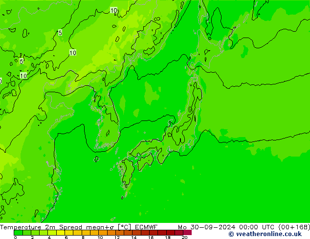 Temperatuurkaart Spread ECMWF ma 30.09.2024 00 UTC