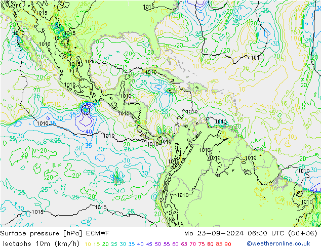 Isotaca (kph) ECMWF lun 23.09.2024 06 UTC