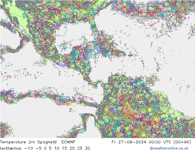 Temperature 2m Spaghetti ECMWF Fr 27.09.2024 00 UTC