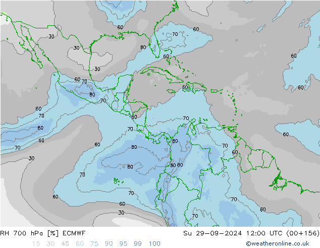 Humidité rel. 700 hPa ECMWF dim 29.09.2024 12 UTC