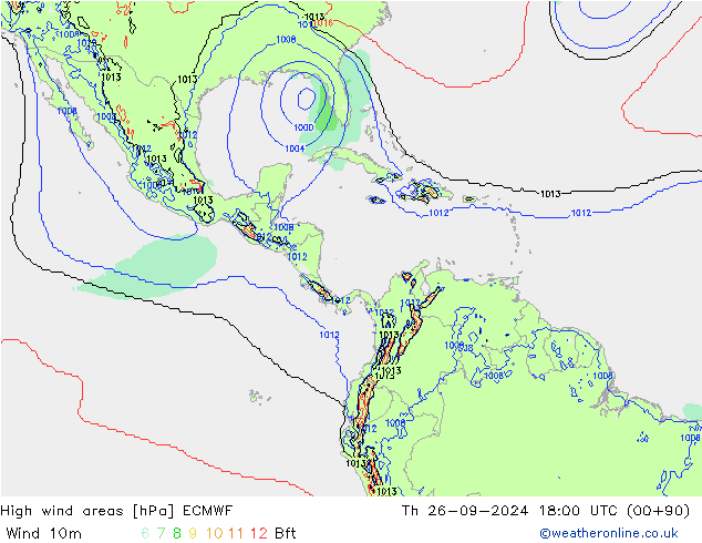 High wind areas ECMWF gio 26.09.2024 18 UTC