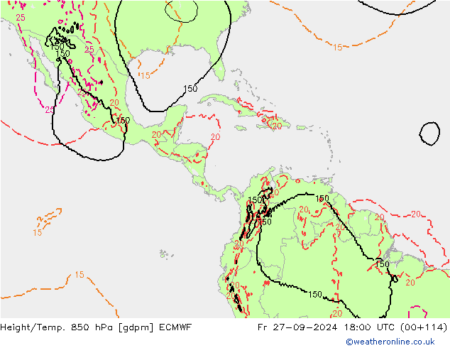 Height/Temp. 850 hPa ECMWF Fr 27.09.2024 18 UTC