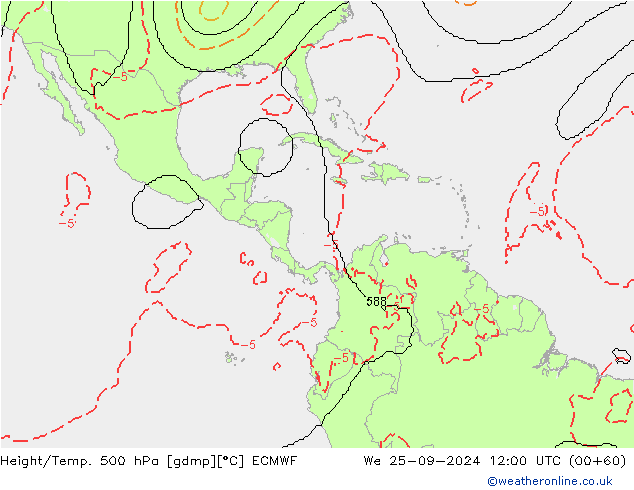 Height/Temp. 500 hPa ECMWF We 25.09.2024 12 UTC