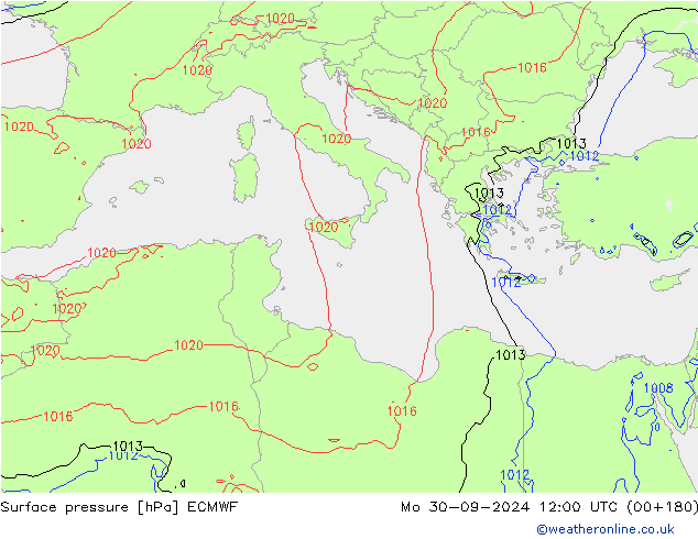 pressão do solo ECMWF Seg 30.09.2024 12 UTC