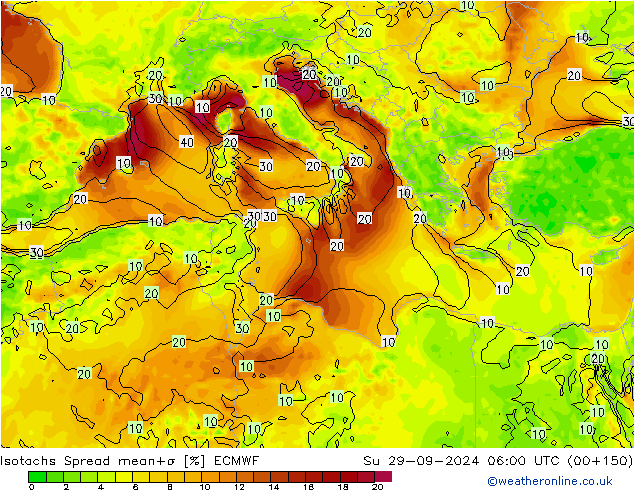 Isotachs Spread ECMWF Su 29.09.2024 06 UTC