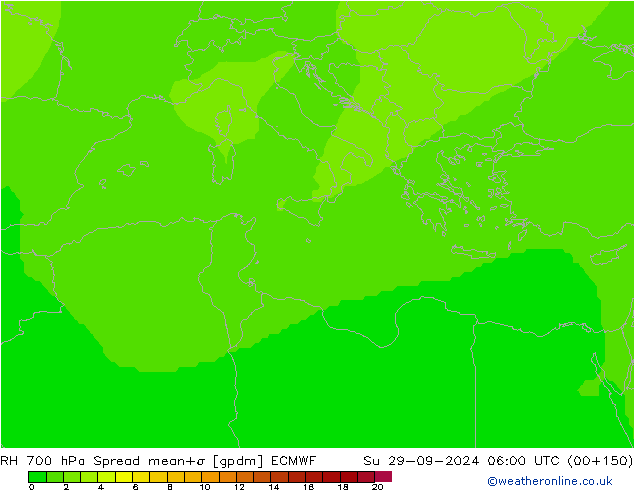 RH 700 hPa Spread ECMWF Su 29.09.2024 06 UTC