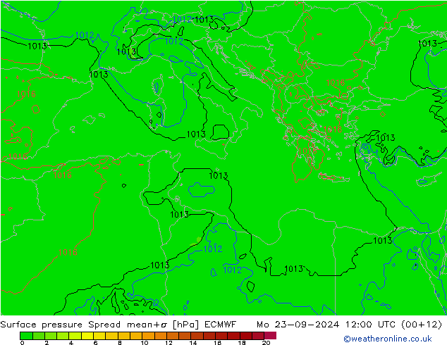 Luchtdruk op zeeniveau Spread ECMWF ma 23.09.2024 12 UTC