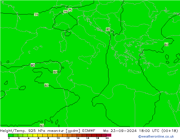 Height/Temp. 925 hPa ECMWF Po 23.09.2024 18 UTC