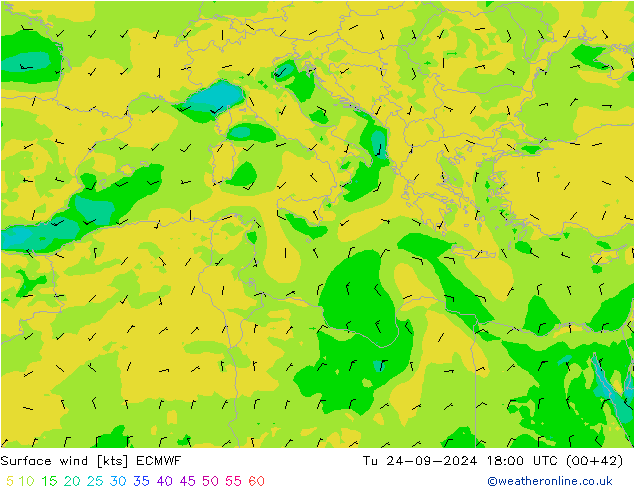 Surface wind ECMWF Tu 24.09.2024 18 UTC