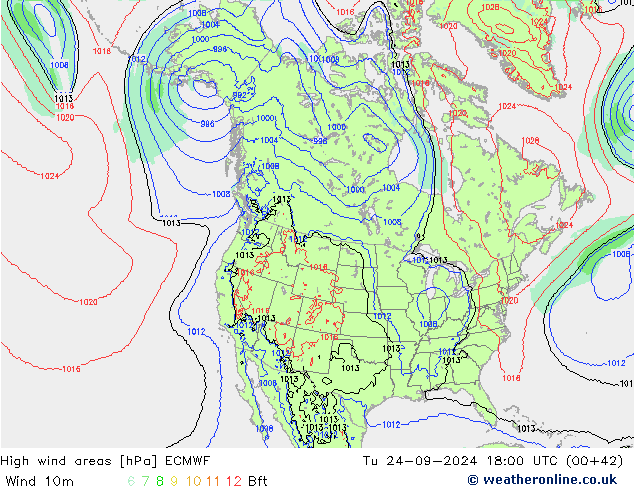 Izotacha ECMWF wto. 24.09.2024 18 UTC