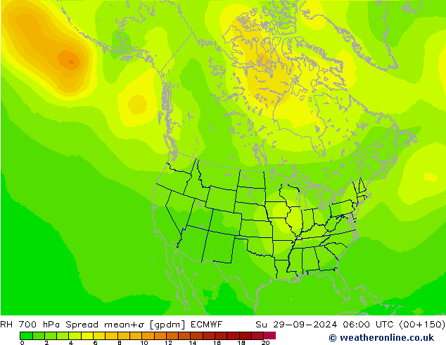 700 hPa Nispi Nem Spread ECMWF Paz 29.09.2024 06 UTC