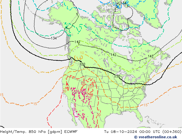 Height/Temp. 850 hPa ECMWF wto. 08.10.2024 00 UTC