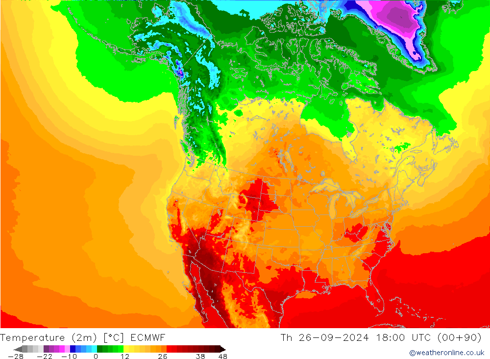 Sıcaklık Haritası (2m) ECMWF Per 26.09.2024 18 UTC