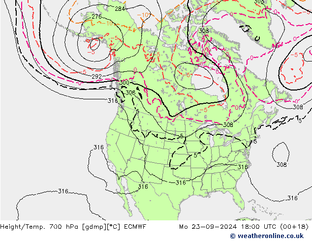 Yükseklik/Sıc. 700 hPa ECMWF Pzt 23.09.2024 18 UTC