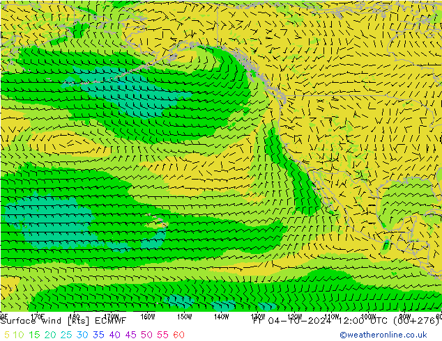 wiatr 10 m ECMWF pt. 04.10.2024 12 UTC